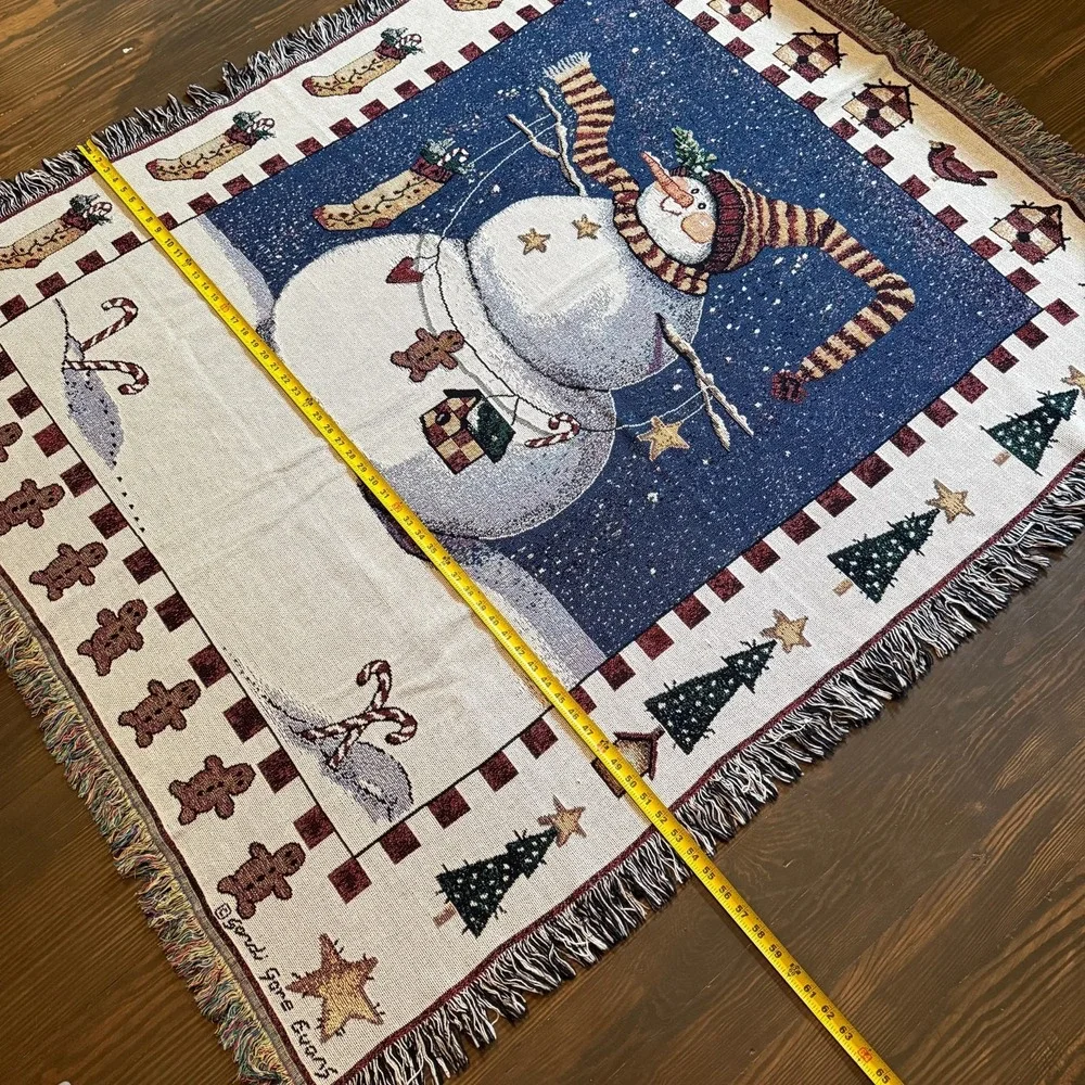 Christmas Tapestry Blanket Peppermint Hills Sandi Gore Evans Snowman Throw 50x60